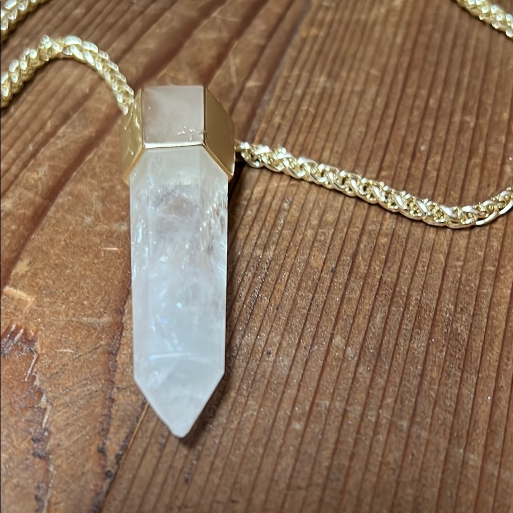 Kendra Scott Jayce Long Rock Crystal Clear Gold Pendant Necklace Chain - Picture 4 of 5